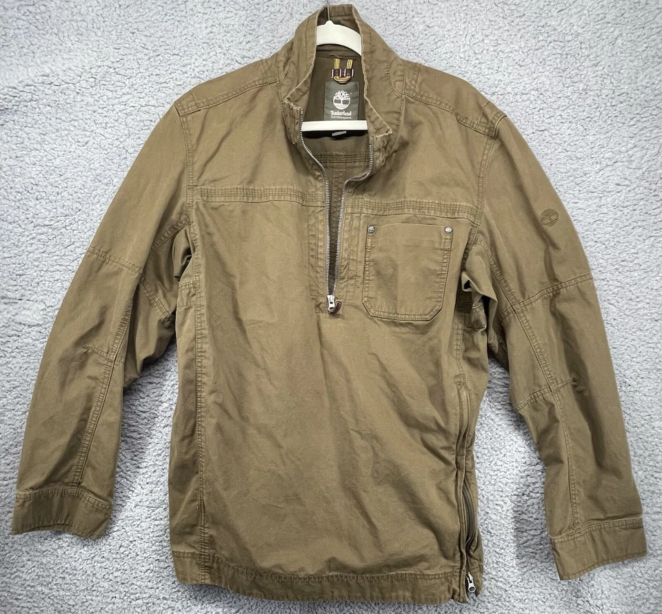 Винтажный Timberland мужской четверть молнии куртка рубашка оливковый/армия зеленый большой - Изображение 2 из 4