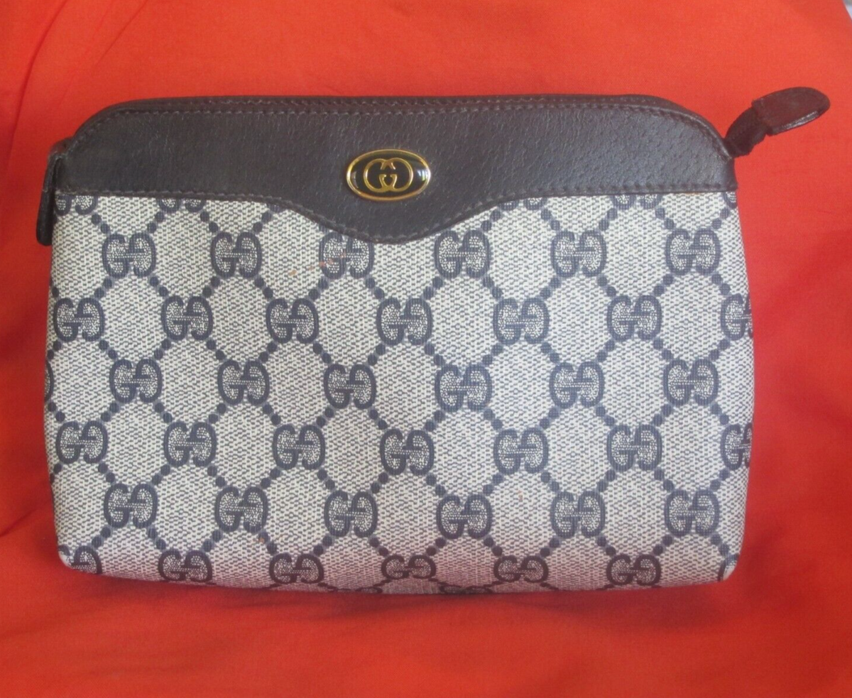 Vintage ~ Gucci ~ Make-up travel bag purse Navy Blue Canvas