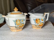 Vintage Hand Painted Lusterware Sugar Bowl and Creamer Set Made in Japan