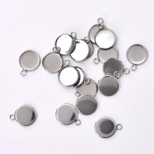 Bisel colgante redondo en blanco de acero inoxidable 50 piezas base cabujón ajuste hágalo usted mismo joyería