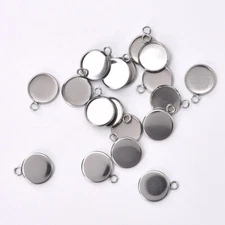 50pc Blank Round Stainless Steel Pendant Bezel Cabochon Base Setting DIY Jewelry