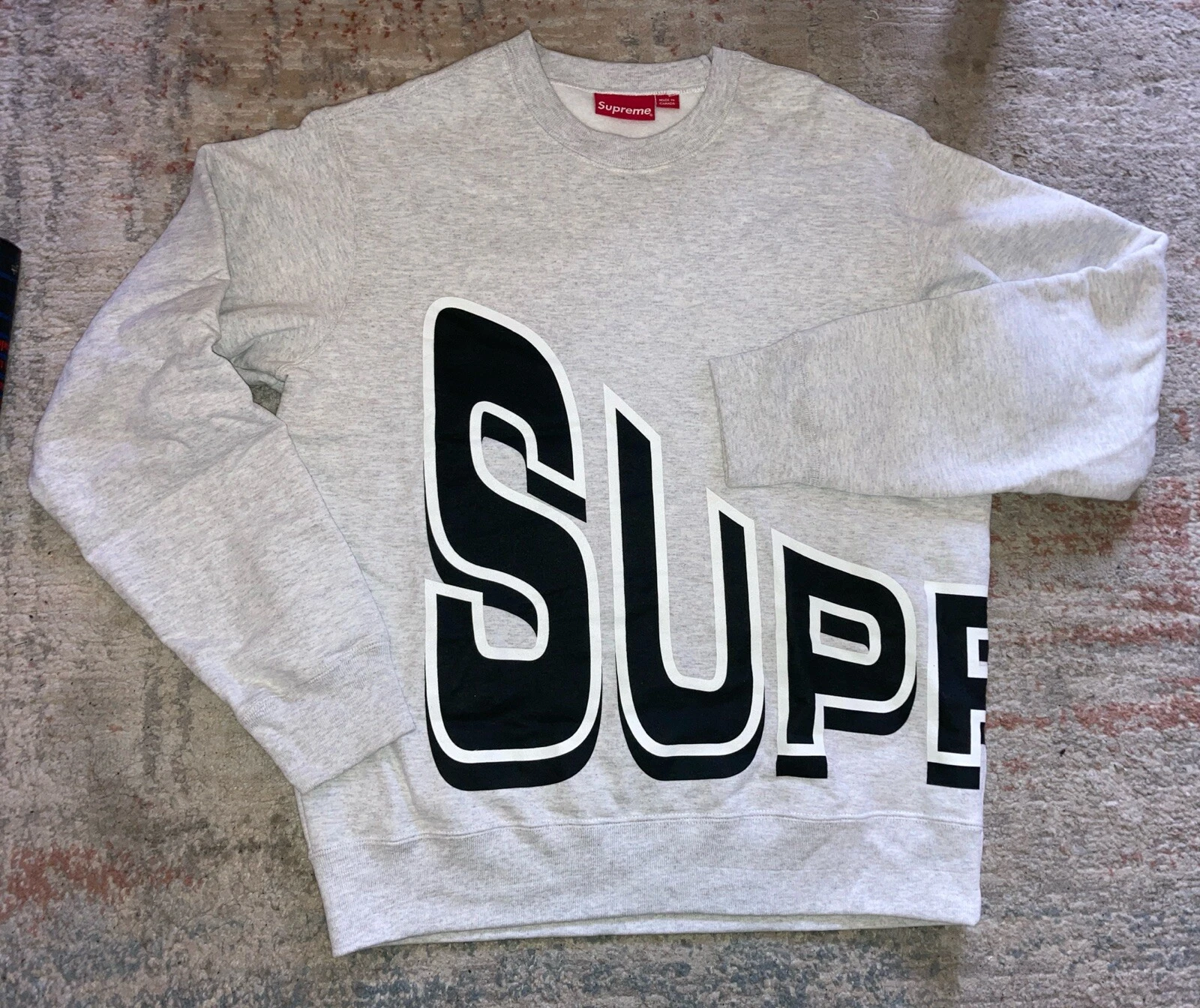 Sweat neuf Supreme 18SS SIDE ARC CREWNECK boîte logo taille M gris