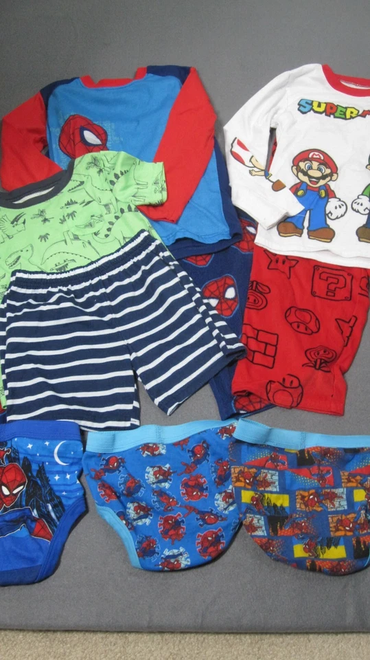 Lot of Boy's Pajama Sets and Underwear 3 sets Spiderman Mario Brothers Carters - Image 2 of 4
