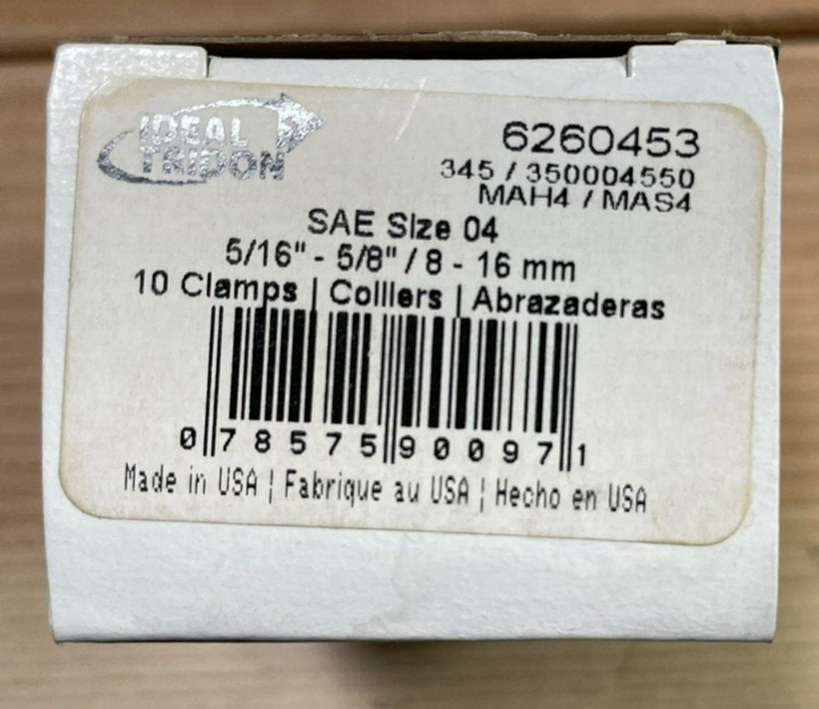 IDEAL Tridon Hose Clamps Size #04  5/16 - 5/8  8-16mm Box of 10