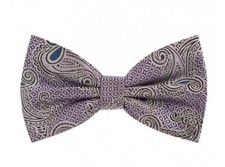 Men microfiber Pre-tied Bow Tie  hankie set paisley pattern lilac silver formal