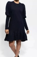 ulla johnson Talis dress Midnight Blue Long Sleeve Puff Shoulder Knit NWT Size P