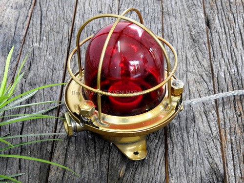 Ship Salvaged Old Brass Finish Vintage Indoor/Outdoor Ceiling Deck Light Russian - Picture 4 of 12