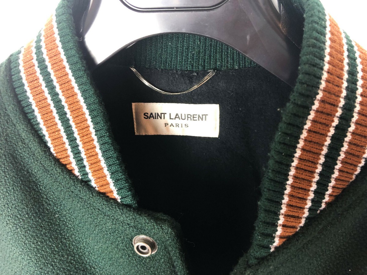 SAINT LAURENT PARIS Men's Teddy Varsity Thick Jacket Green SAINT LAURENT PARIS Men's Teddy Varsity Thick Jacket Green
