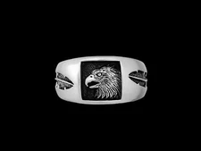 Navajo Handmade Ring • Engraved Eagle Head and Feather Design • Sterling Silver
