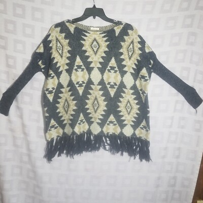 Tea n Rose Tribal Pattern Sweater One Size Fringe Bottom