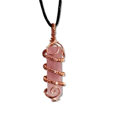 Rose Quartz Pendant Copper Scroll Gemstone Love Stone Gem Necklace Jewellery