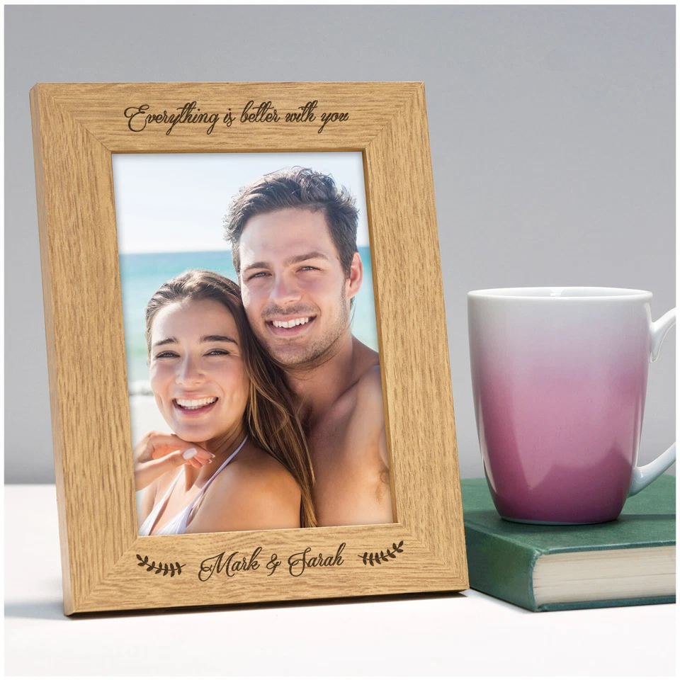 BEECREATIVE GIFTS Anniversary Gifts for Her Him PERSONALISED Wood Photo Frame Girlfriend Boyfriend