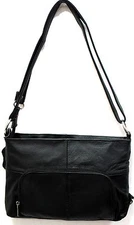 Genuine Leather 3 in 1 Cross body Shoulder Slim Purse w/ Organizer Medium Black 