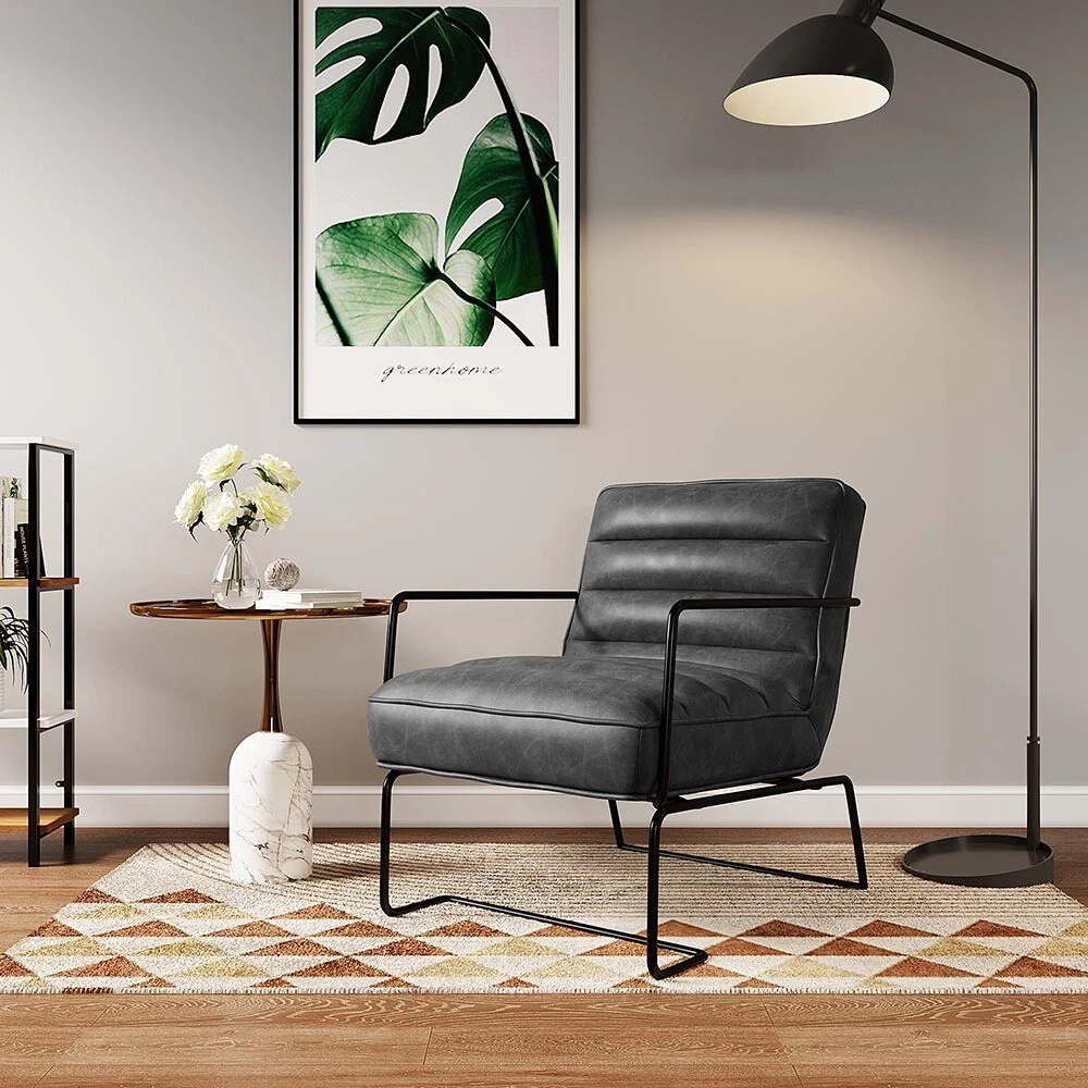 Grey faux deals leather accent chair