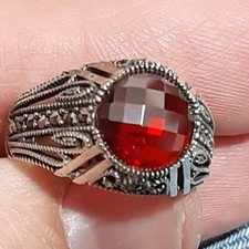 MENS 925 SILVER RING Red Tourmaline Solitaire Ruby Sterling Ring