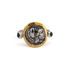 Ancient Greek Goddess Athena Coin 14K Gold Sterling Silver Sapphires Ring