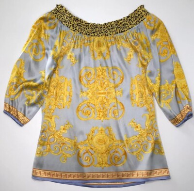 Cache Women's Size S Gold And Silver 3/4 Sleeve  Silk Blouse