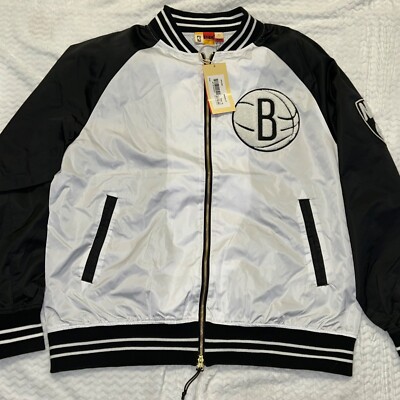 Pupil Black and White Brooklyn Nets Bomber Jacket W/Embroidered Patches NWT $175