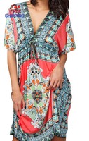 Beach Cover Up Dress Bohemian Print Short Sleeve Swimwear Summer For Women