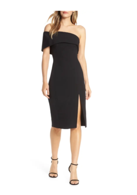 sachin and babi light blue dress ELIZA J OFF THE SHOULDER SCUBA BLACK CREPE COCKTAIL DRESS sz 2 main image 0