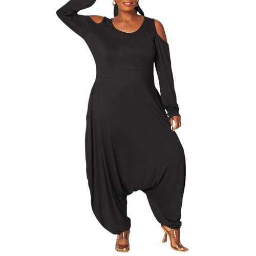 Übergröße Damen Langarm Overalls Haremshose Baggy Jumpsuit mit Taschen Einteiler - Bild 17 von 34