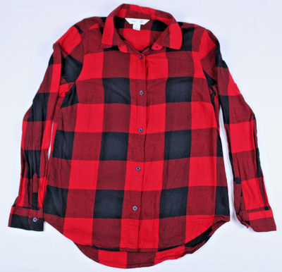 Old Navy Classic Shirt Women Small S Red Black Buffalo Plaid Flannel Button Up