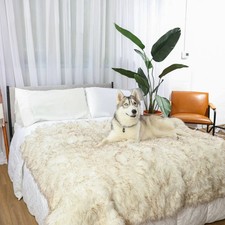 PupProtector Waterproof Throw Blanket for Dogs and Cats Pet White w Tan Accents