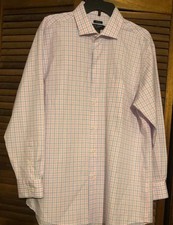 Pronto Uomo Men  s Long sleeve Pink/blue Plaid button-down shirt 17-32/33
