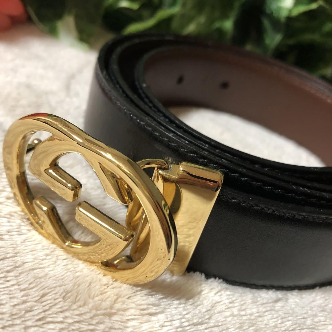 GUCCI GG interlocking belt in black and gold imported from Japan