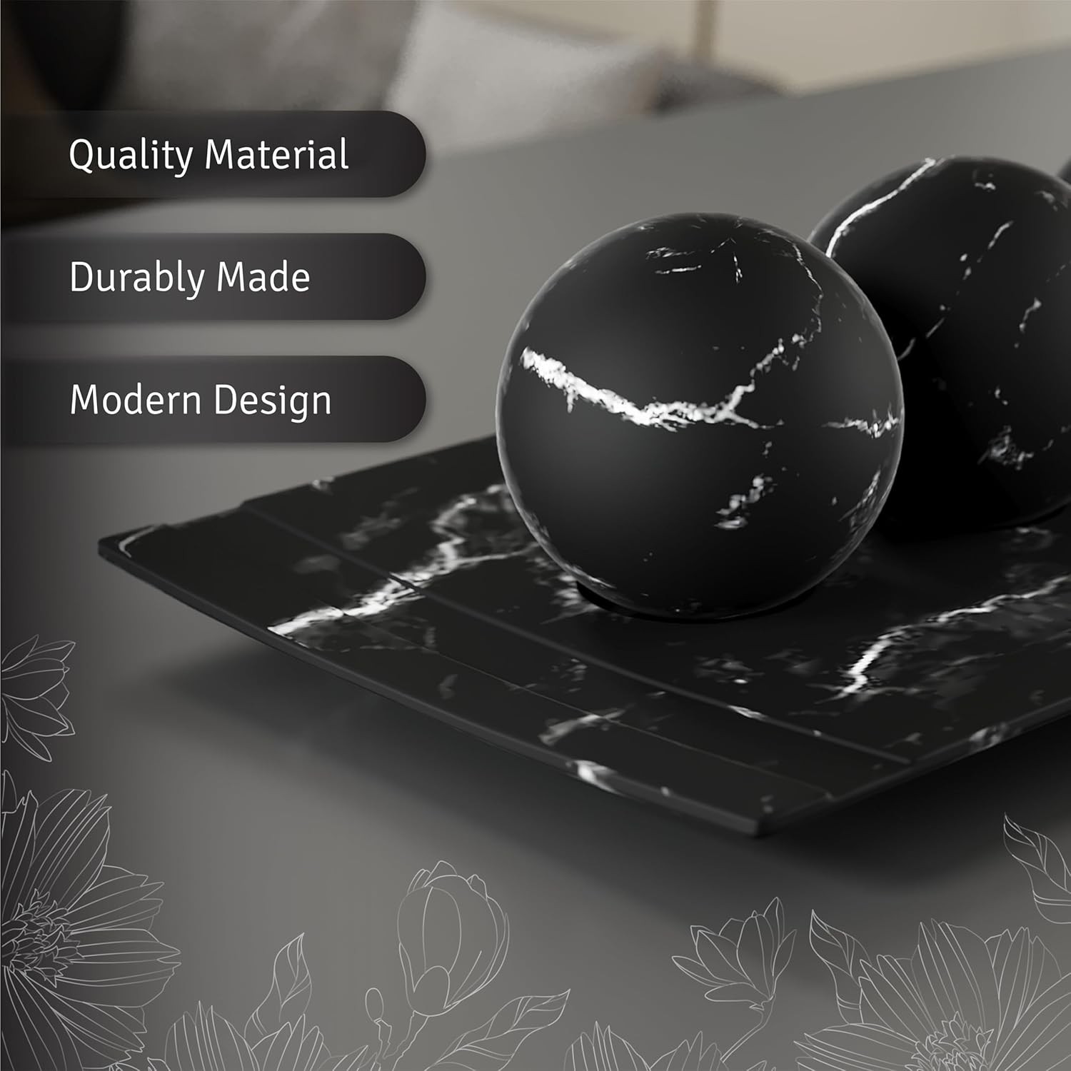 Creative Scents Black Marble Look Home Decor Bowl and Matte 