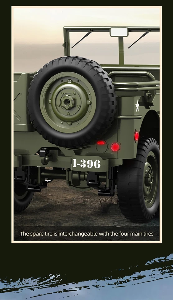 JJRC C8815 RC Car Jeep 2.4G 1/10 Military Truck 4WD Off-Road RC Car w/ LED Light - Bild 4 von 4