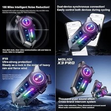 Motorcycle Bluetooth Headset w/ Microphone,Wireless Helmet 2 Intercom set