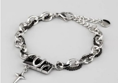 Two Tone Chain Black Crystal Bracelet Gift for Unisex Daily Wear