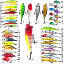 43PCS Bass Fishing Lures Kit Set Topwater Hard Baits Minnow Crankbait Pencil ...