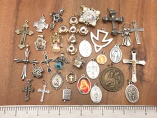 Vintage-Now 30 Piece Cross Christian Catholic Medals Pendant Religious Lot #1