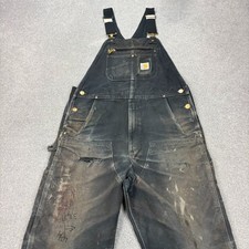 Carhartt Dungarees Adult 34x28 Black Overalls Bib Duck Canvas Double Knee Mens*