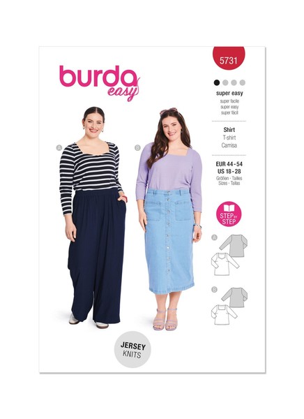 Burda 5731 Damen T-SHIRT NäHmuster GrößEn 18 - 28 Fertigkeit: Super Einfach-image