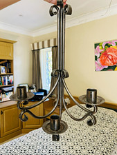 3-Light Grey Metal Ceiling Chandelier, 3-Arm Candle-Style, Wall Switch