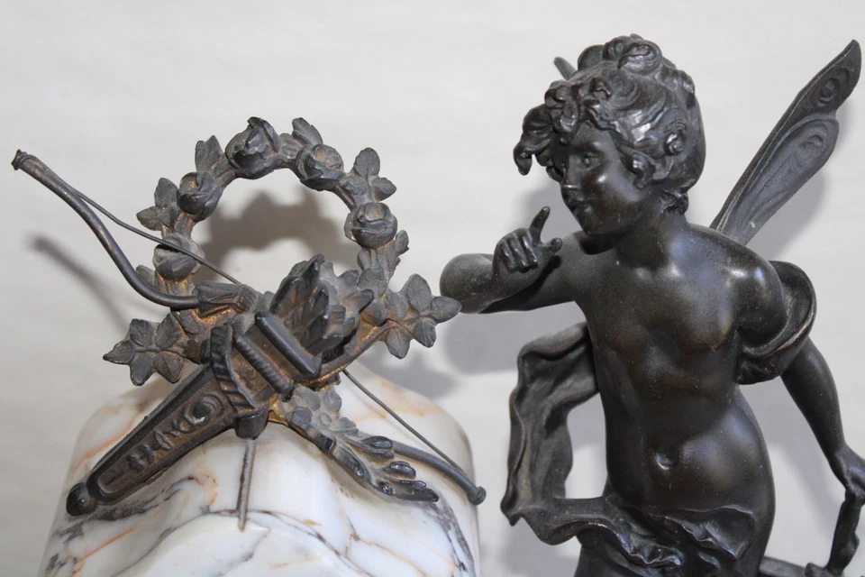 Ancienne pendule régule marbre, cassolettes, Auguste MOREAU "badinage", Mougin - Photo 3/4