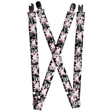 Suspenders - 1.0 - Heart Cross Bones W/Skulls Splatter Black... ACC NEW