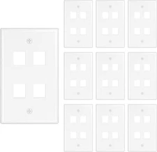 🔥10 Pcs - 4 Port Wall Plate Keystone RJ45 Cat6 Cat5e Insert Jack White🔥