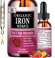 Iron Supplement for Women with Vitamin C,6-In-1 Liquid Supplement W/Vitamin B12,