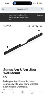Sonos Arc Ultra Wall Mount Black