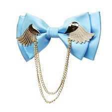 Men's Adjustable Metal Golden Wings Two Layer Neck Bowtie Bow Tie Sky Blue