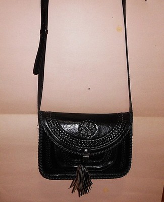 Patricia Nash Distressed Italian Black Leather Crossbody Bag style 43106