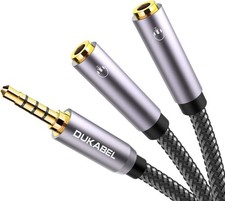 DUKABEL Headphone Splitter, Strong Braided  Gold-Plated 11inch / 26cm, Grey