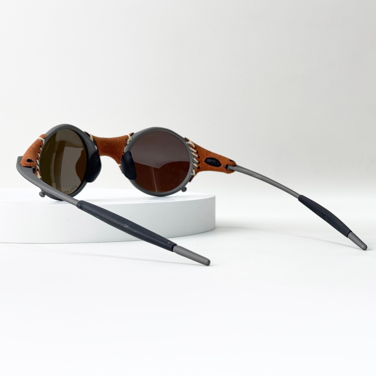 Oakley X-Metal Mars Leather Sunglasses Gray Frame Blue Polarized