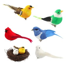 Clip On Artificial Birds for Crafts with Woven Nest, 6 Piece