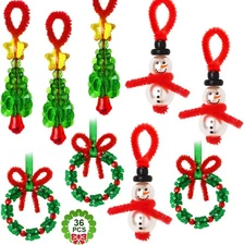 36 Sets Beaded Christmas Ornament Kits DIY Craft Multicolor Holiday Activity
