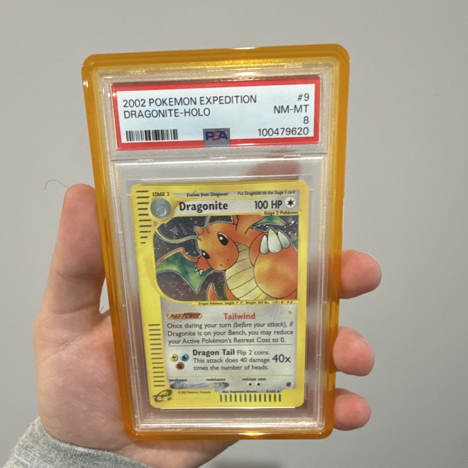 Pokemon TCG 2002 Expedition Base Set Dragonite Holo 009/165 PSA 8